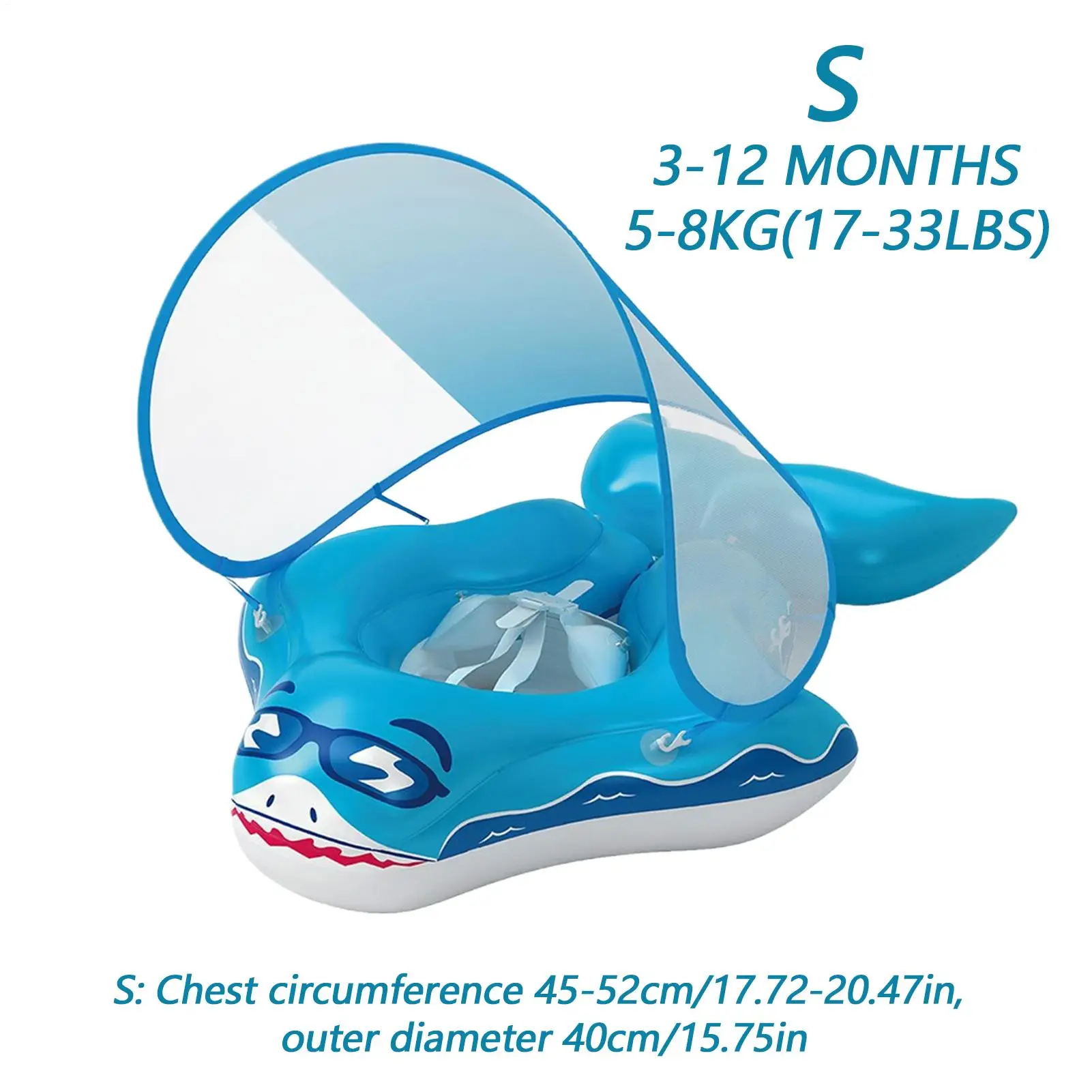 Baby Pool Float Skin-Friendly Swimming Float UV Protection Shade Ring in Fun Shark Shape for Toddler Boy Toys Play Swimming