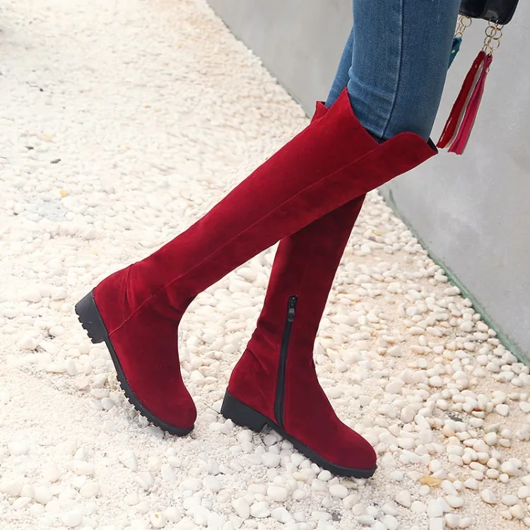 Big Size 11 12 13 14 15 Suede side zipper round head, thick heel, square heel and long barrel over knee snow boots