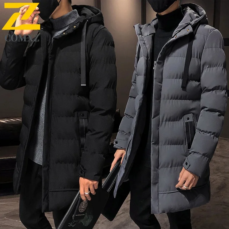 

COMXZ Men Long Cotton Jacket Classic Hooded Outdoor Work Thickened Warm Parka Casual Travel Comfort Windproof Winter Coat