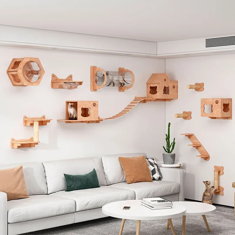 

Wall-Mounted Cat Hammock Bed, Pet Furniture, Kitten Wall Shelf, Perch Wooden Scratching Climbing Post, Tree House Toy, 1Pc