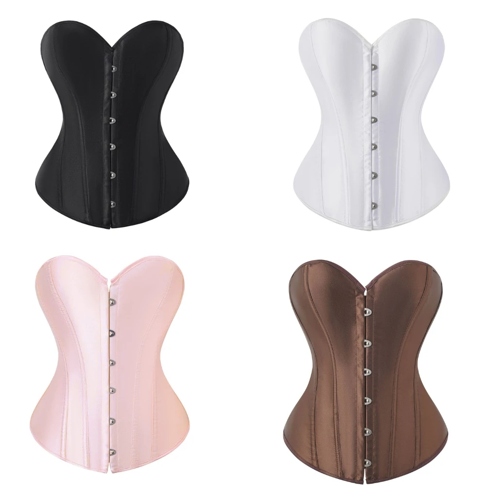 Women Satin Corset Top Overbust Strapless Sweetheart Front Buckle Back Lace Up Vintage Gothic Wedding Party Evening Wear image 6