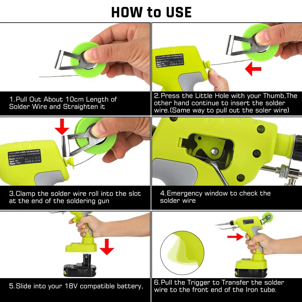 Kit de fer à souder électrique numérique sans fil LED 75W, pour batterie au Lithium Ryobi 18V, pistolet à souder électrique, outils de réparation de bricolage à domicile