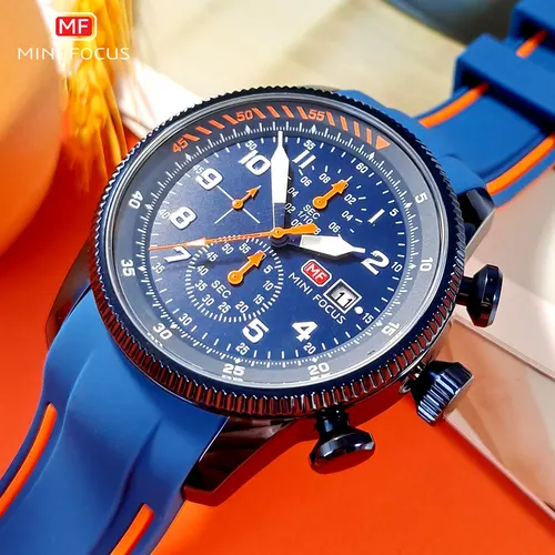 Imagen 2 del producto MINI FOCUS-reloj de cuarzo deportivo para hombre, cronógrafo de pulsera luminoso con correa de silicona azul, con fecha, resistente al agua, 0379