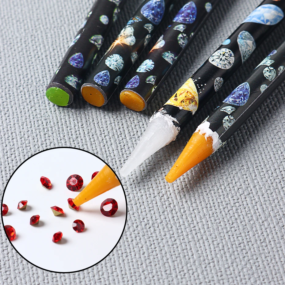 Nail Art Dotting Pencil Rhinestone Picker Bezdotykowe narzędzie do podnoszenia kryształowego wosku Ołówek do kamieni Paznokcie Akcesoria i narzędzia