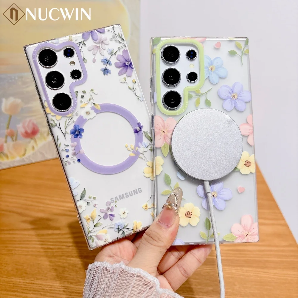 

Imd Skin friendly for Magnetic Case for Samsung Galaxy S26 Ultra S26 Pro S25 S24 Plus Ultra S23 Ultra Flowers Transparent Cover
