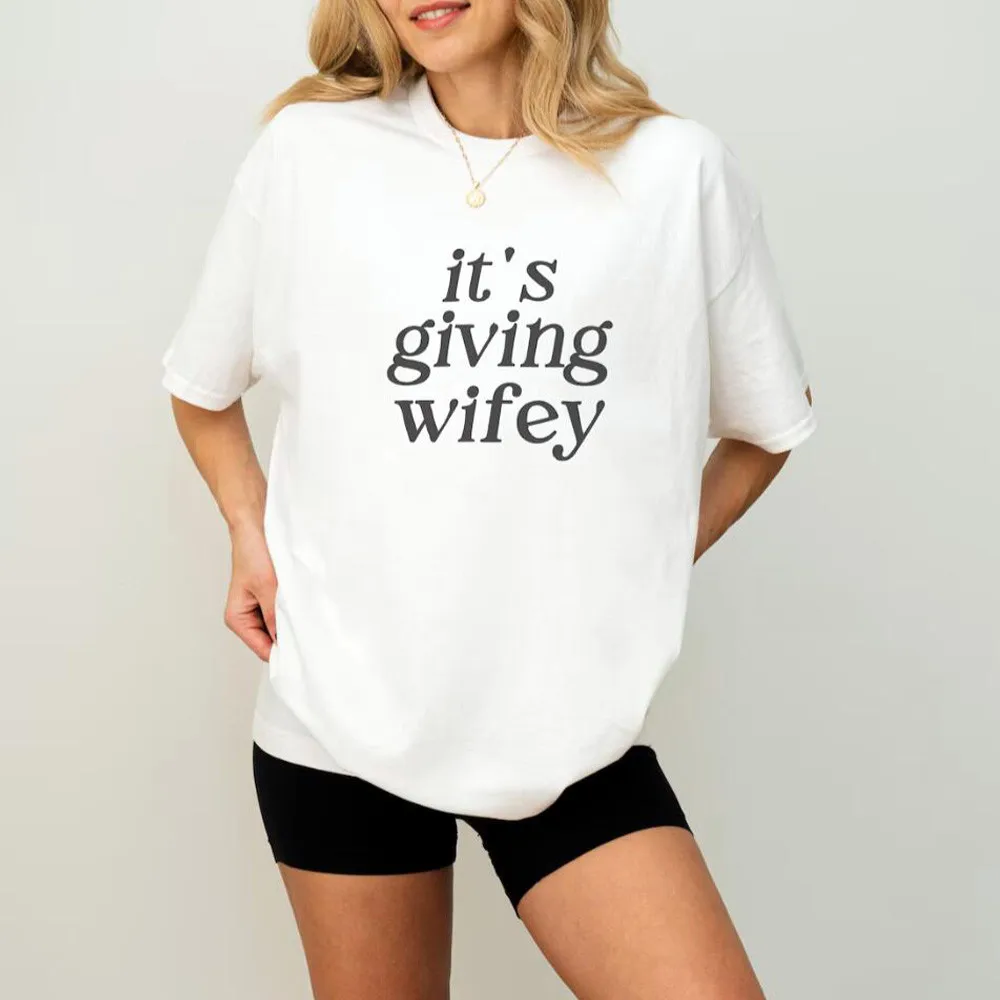 It's Giving Wifey Letters Printed Bride to Be T Shirts Female White Loose Short Sleeve Cotton Top Tee Wedding Day's Gift For Her