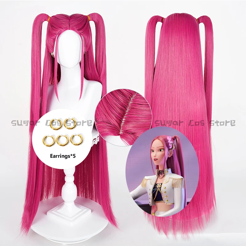 

KPOP Huntrix Mira Cosplay Wig Earrings KPOP Demon Hunters Rumi Red Long Hair For Women Girls Halloween Carnival Party Props