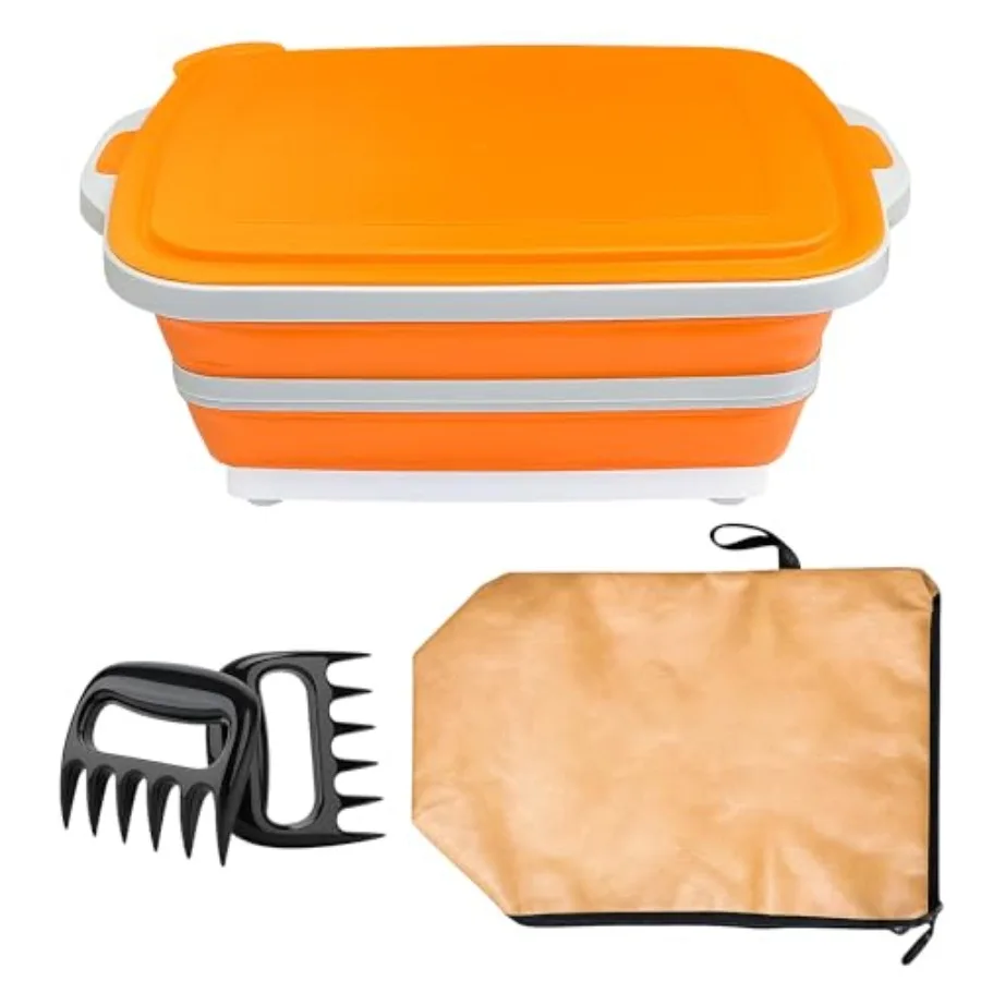 

3 in 1 BBQ Prep Tub Set, XL 8L Collapsible Cutting Board Tub and Food Container with Lid, Includes 2 Meat Shredder Claws, Resti