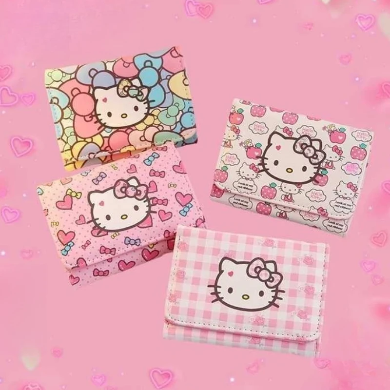 

Kawaii Cartoon Hello Kitty Coin Purse Fashion Anime KT Cat Highly Attractive Portable Three-fold Card Bag Coin Pouch Gifts
