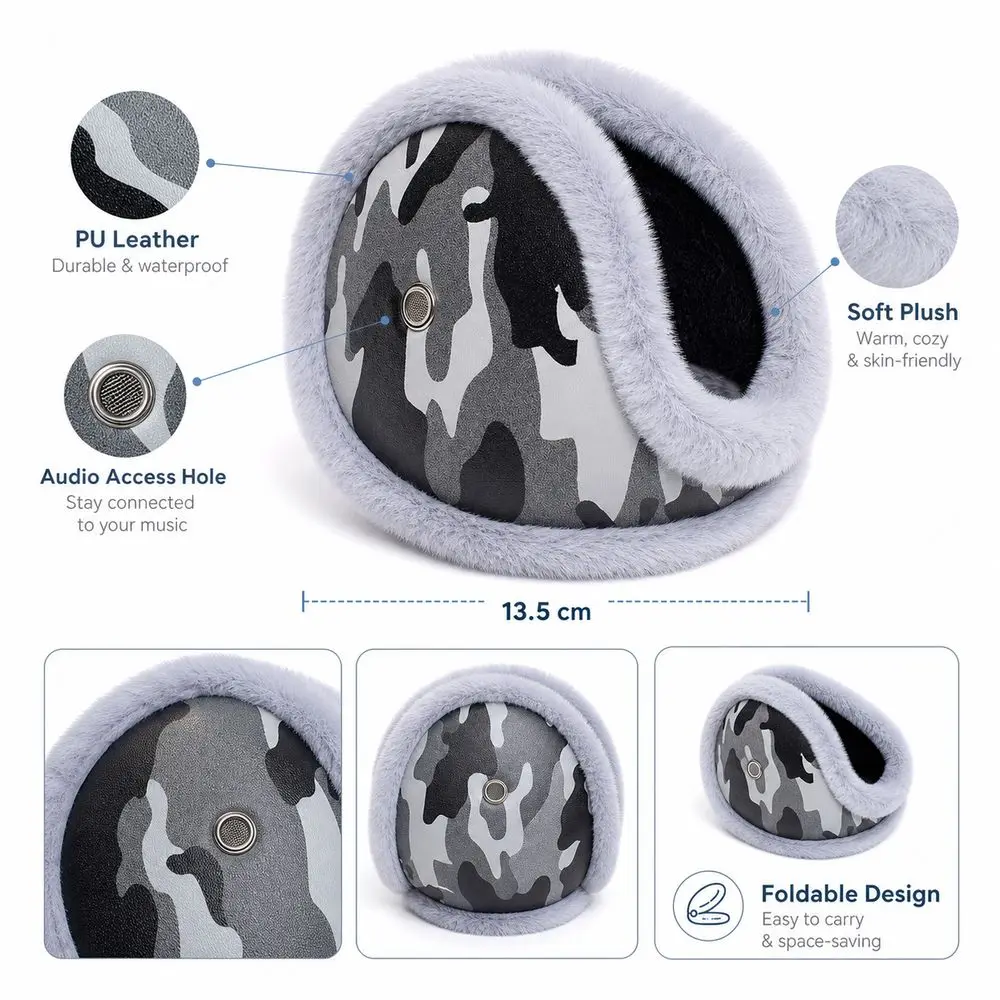 New PU Leather Winter Earmuffs Pattern Lining Earmuffs Foldable Windproof Ear Protection Earmuffs Outdoor Ear Protection
