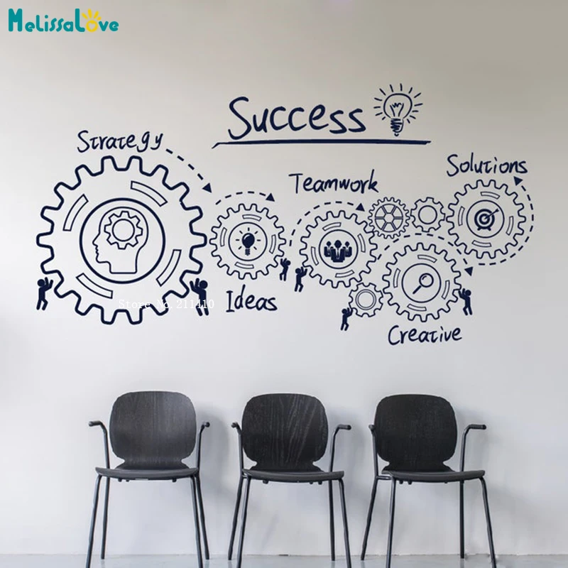 

Gear Sucess Team Work Wall Decal Office Art Vinyl Decor Creative Company Meeting Room Sticker Removable YT6712