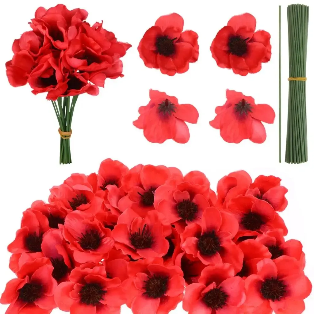 6/12 piezas de flores de amapola rojas realistas - amapolas artificiales para dar color y volumen, ramos de flores artificiales para interiores y exteriores para todas las estaciones