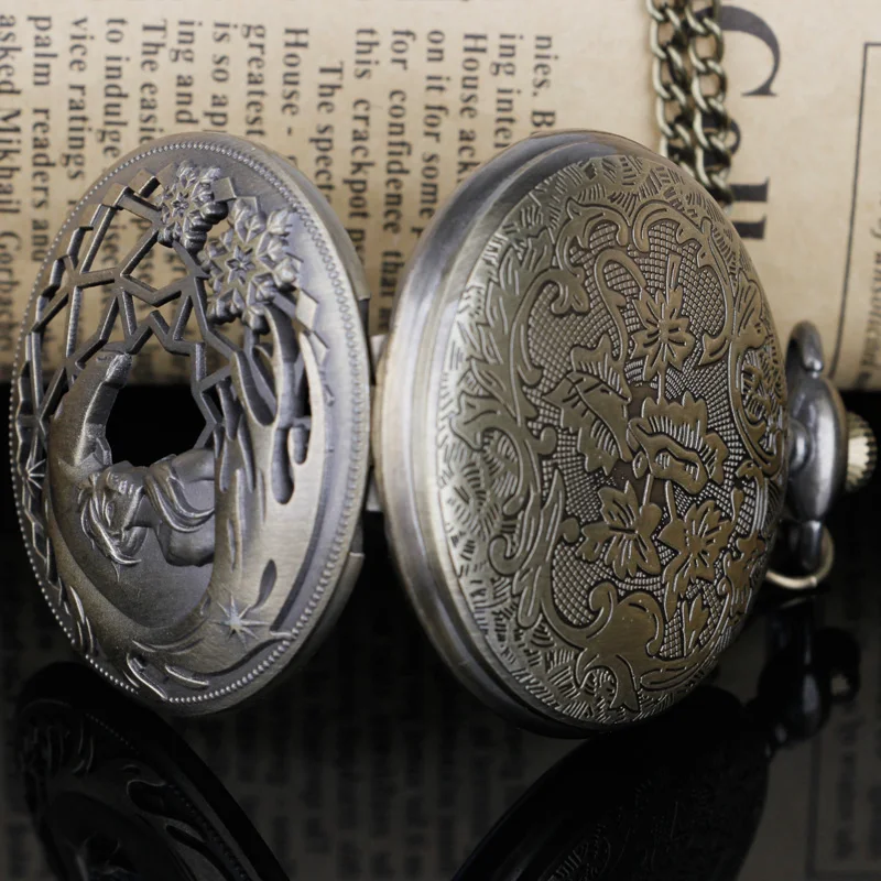 Relógio de bolso com movimento de quartzo estilo anime com corrente, colar retrô unissex com pingente, presente elegante e reloj de bolsillo retrô