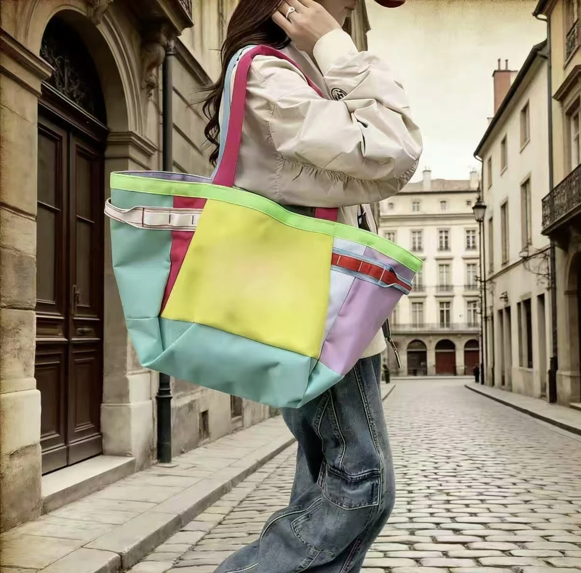 Large capacity high-quality tote bag 30L color portable large capacity outdoor travel bag, shopping bag, beach bag