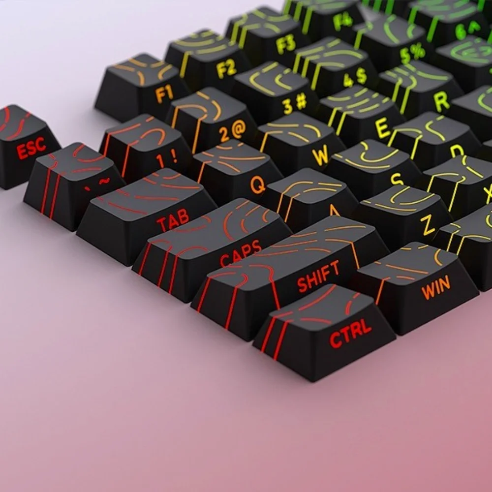 

Contour Keycap Set PBT Cherry Keyboard Keychain Side Engraved Lines Transparent Compatible 60/64/84/98/108 Mechanical Keyboard