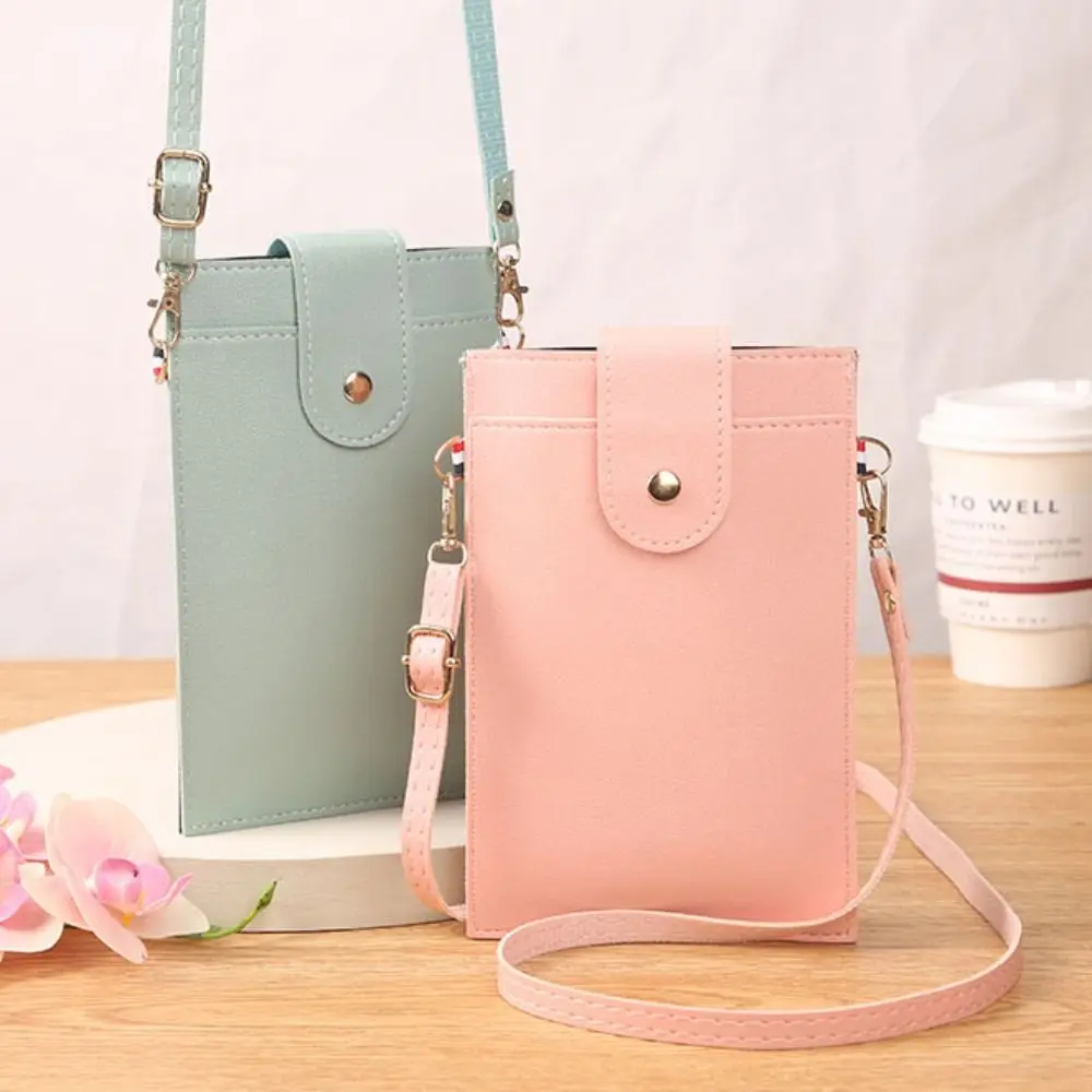 Cute PVC Vertical Shoulder Phone Bag Vertical Shoulder Cell Phone Purse Square Mini Student Crossbody Bag Card Holder Bag