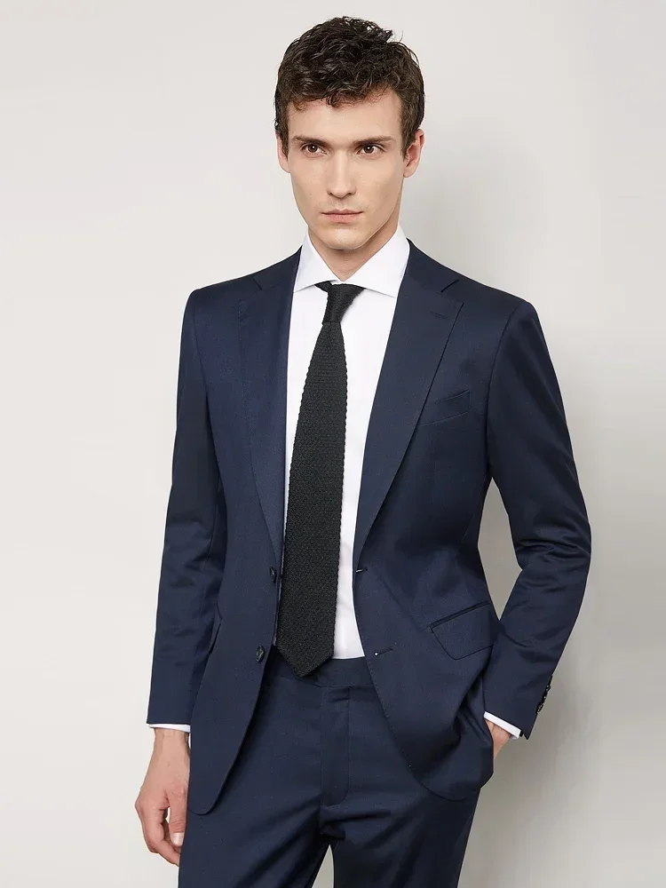 

2024 High Quality Custom Blue Smart Business Men Suit Classic Blazer Slim Fit 2 Piece Prom Tuxedo Formal Wedding Suits for Men