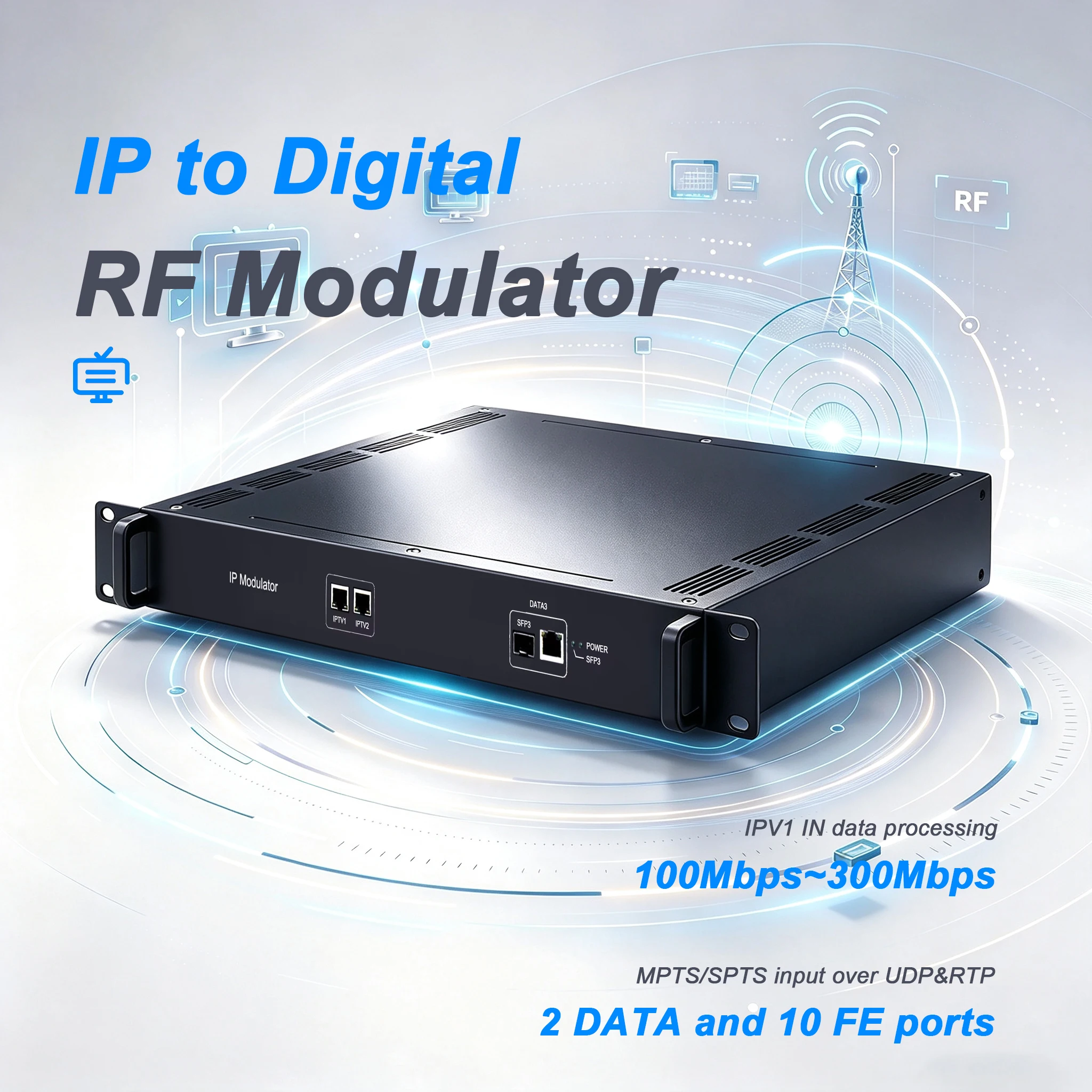 IP to Digital RF Modulator,IPTV CATV Headend Equipment With RJ45 SFP ASI RF Output Ports For Hotel Digital TV System