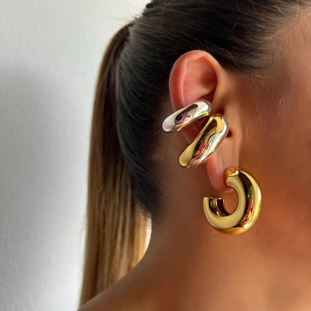 Non Piercing Stainless Steel Gold Pvd Plated Chunky Ear Cuff Unisex Bold Statement Thick Cartilage Cuff Earrings Hot