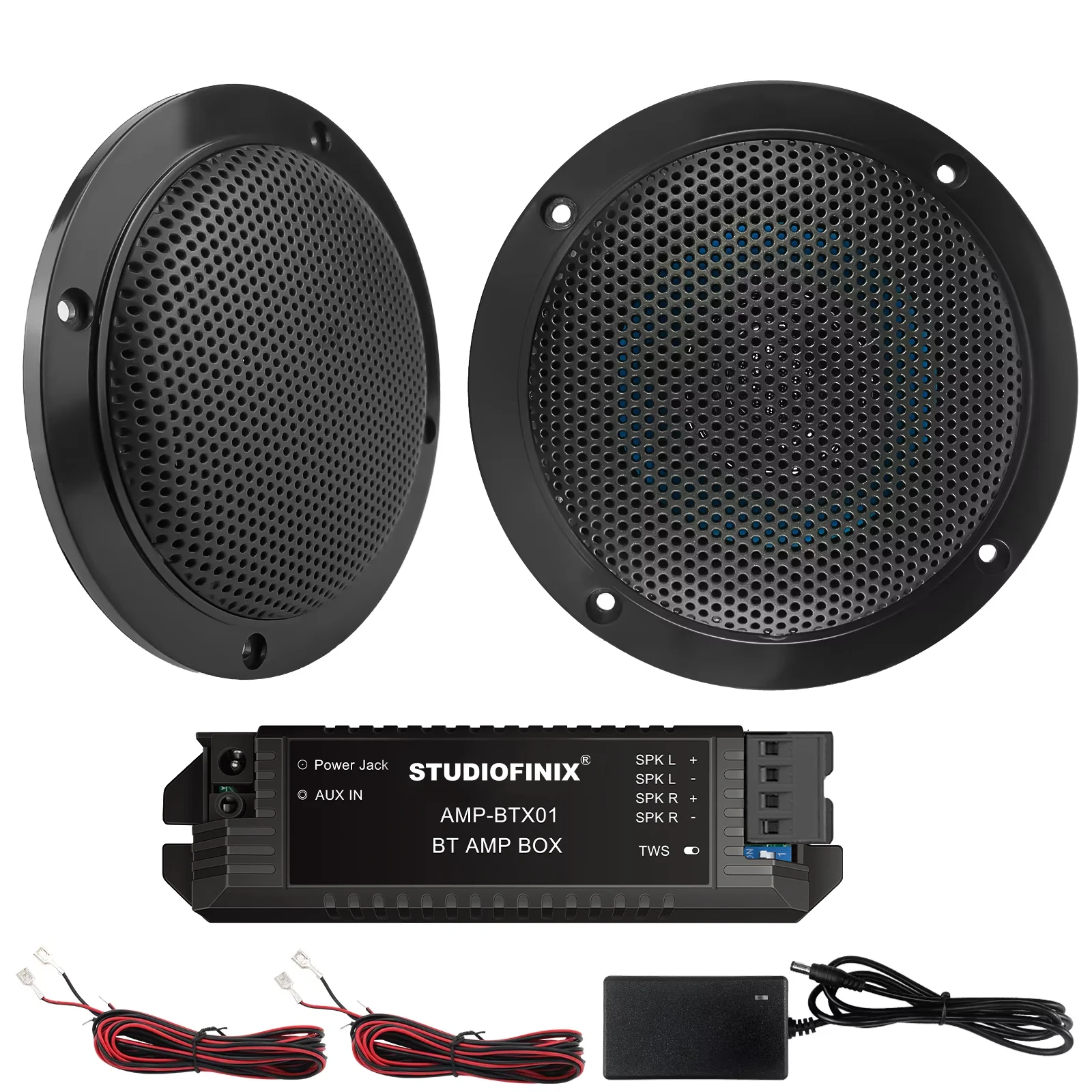 STUDIOFINIX 2PCS 160W High-Pwr 4'' Waterproof Built-in Digital Amplifier Bluetooth-Enabled Ceiling Speaker Active Load Indoor