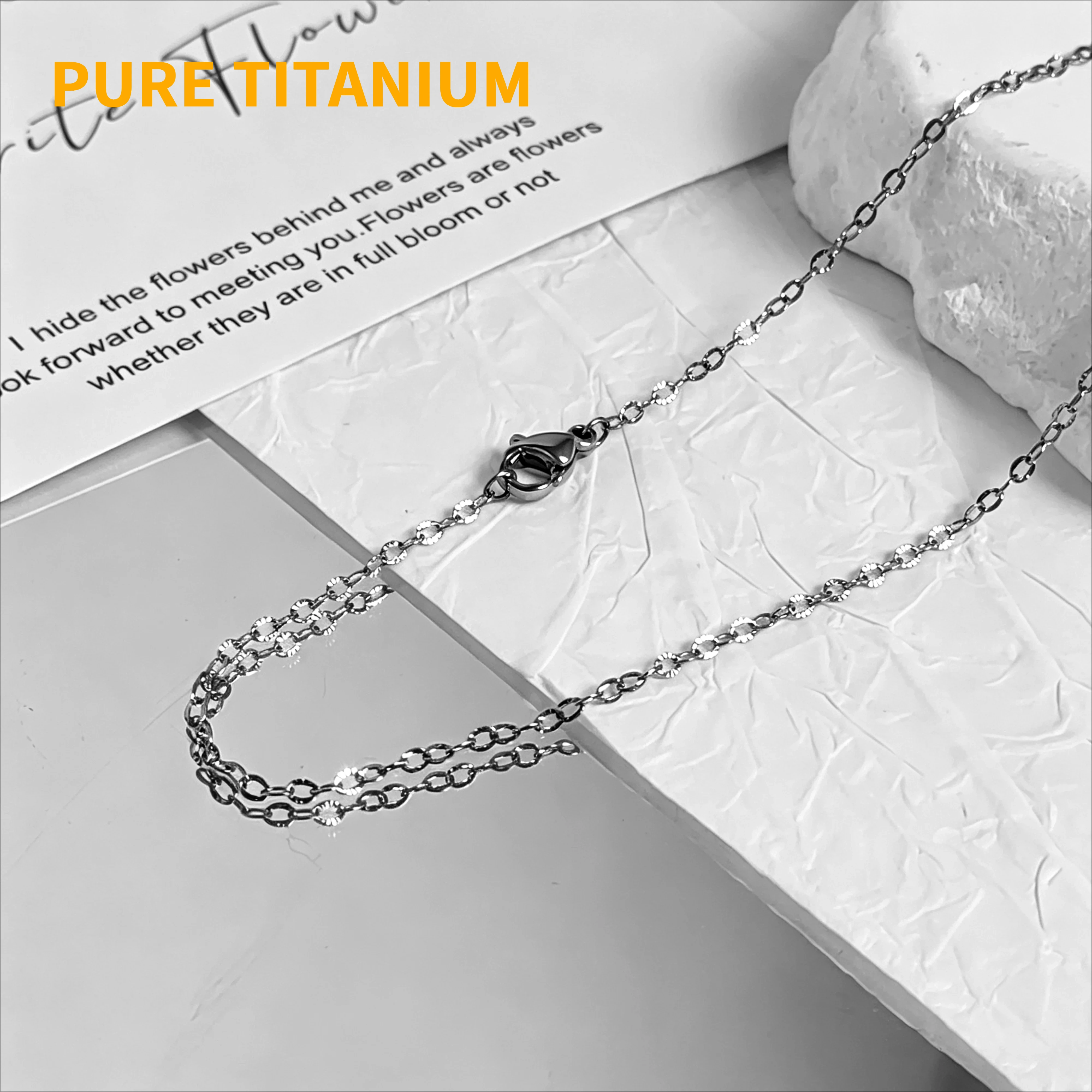 New Pure Titanium Sunflower Pattern Link Chain Necklace 3D Pleating Craft NO Allergic Chain for Unisex DIY Pendant Necklace Gift