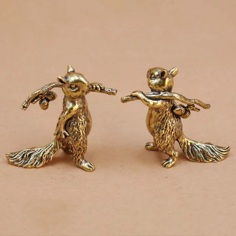 عنصر ديكور منزلي على شكل سنجاب برونزي - عنصر ديكور مكتب ريترو نجا - عنصر ديكور للحيوانات الأليفة للشاي - هدية تزيين السنجاب الفروع