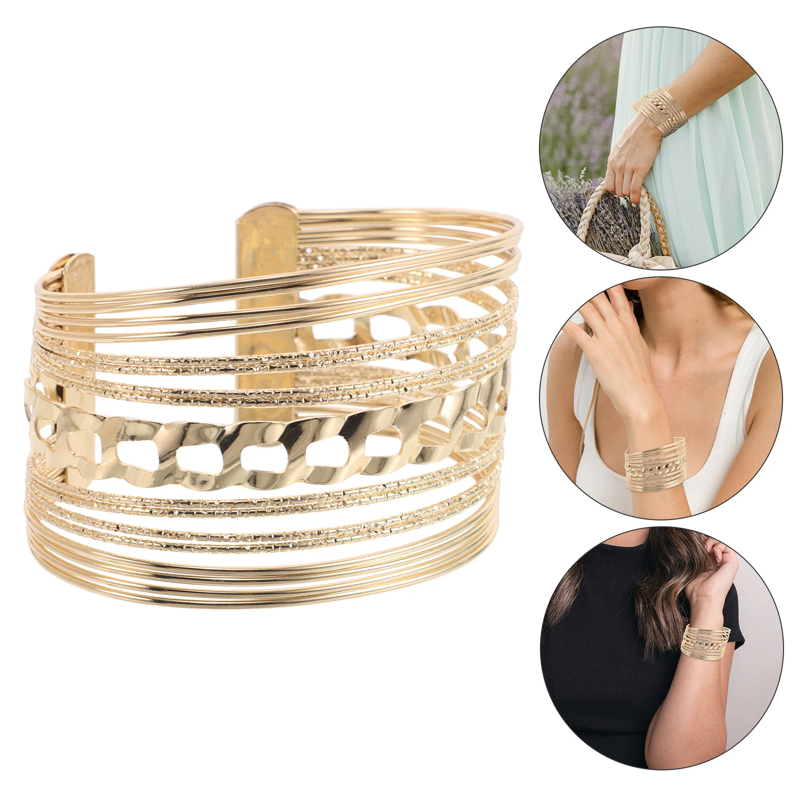 

2 Pcs Hollow Metal Bracelet Bangles Bracelets for Women Blank Adjustable Chunky Cuff
