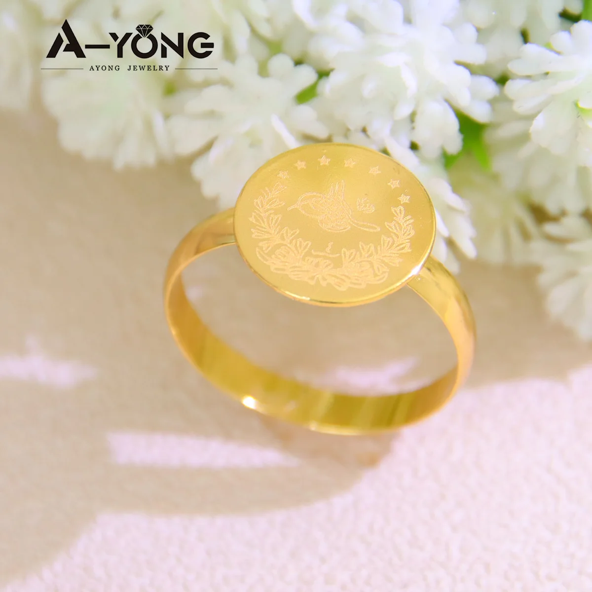 Turkish Coin Rings 18k Gold Plated Simple Saudi Muslim Couples Ring Dubai Egypt Women Engagement Wedding Luxury Jewelry