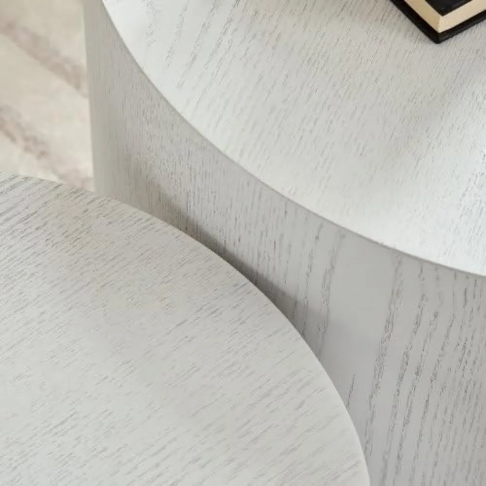 زوج من طاولات القهوة المستديرة: متداخلة خشبية وطاولات جانبية ذات أسطوانة دائرية صغيرة للاستخدام في غرفة المعيشة والمكتب #6