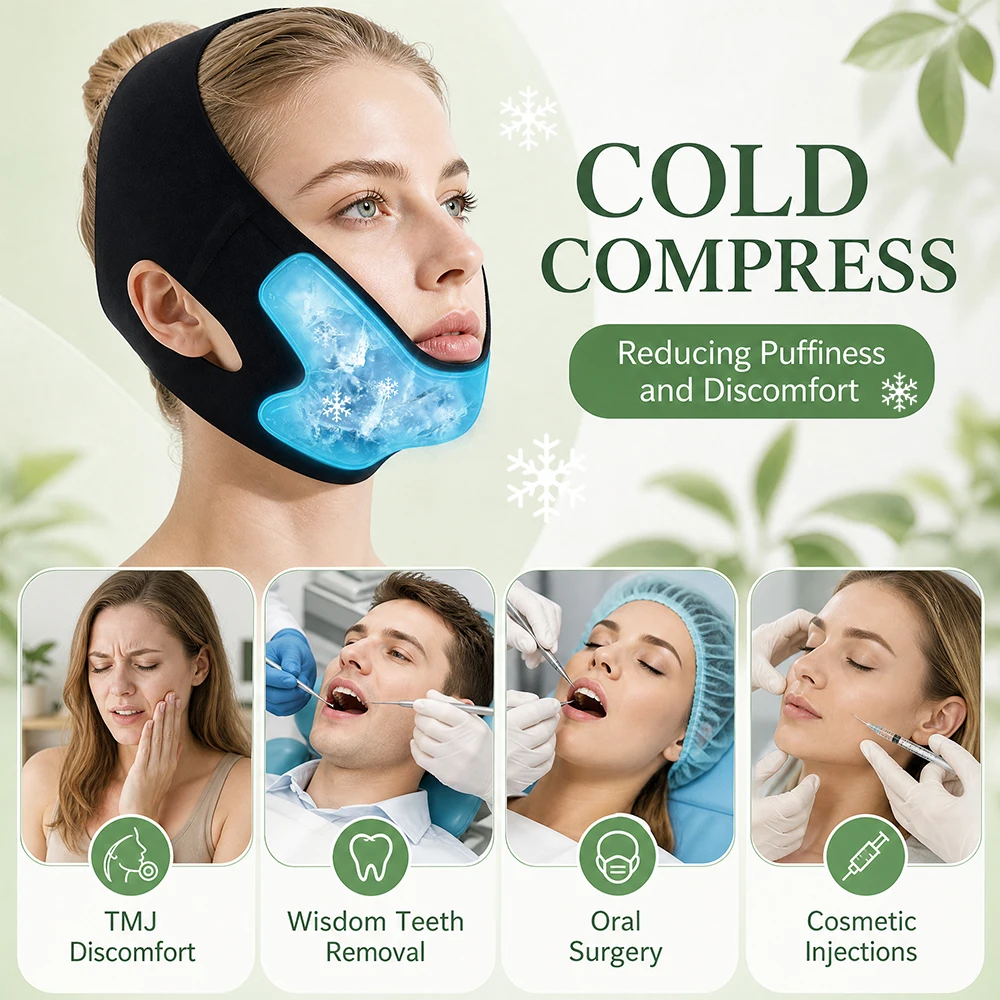 Face Wrap Band Hot and Cold with Reusable Gel Pack, Adjustable Soft Facial Compress Band for Face and Chin, Home Skincare