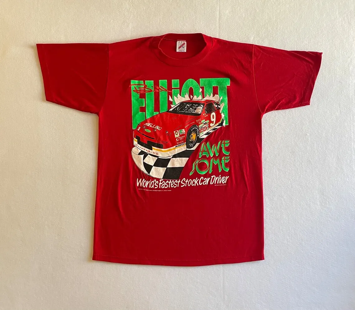 Vintage 1990 Bill Elliott Million Dollar Bill World’s  Fasted Stock Car Driver Single Stitch Shirt