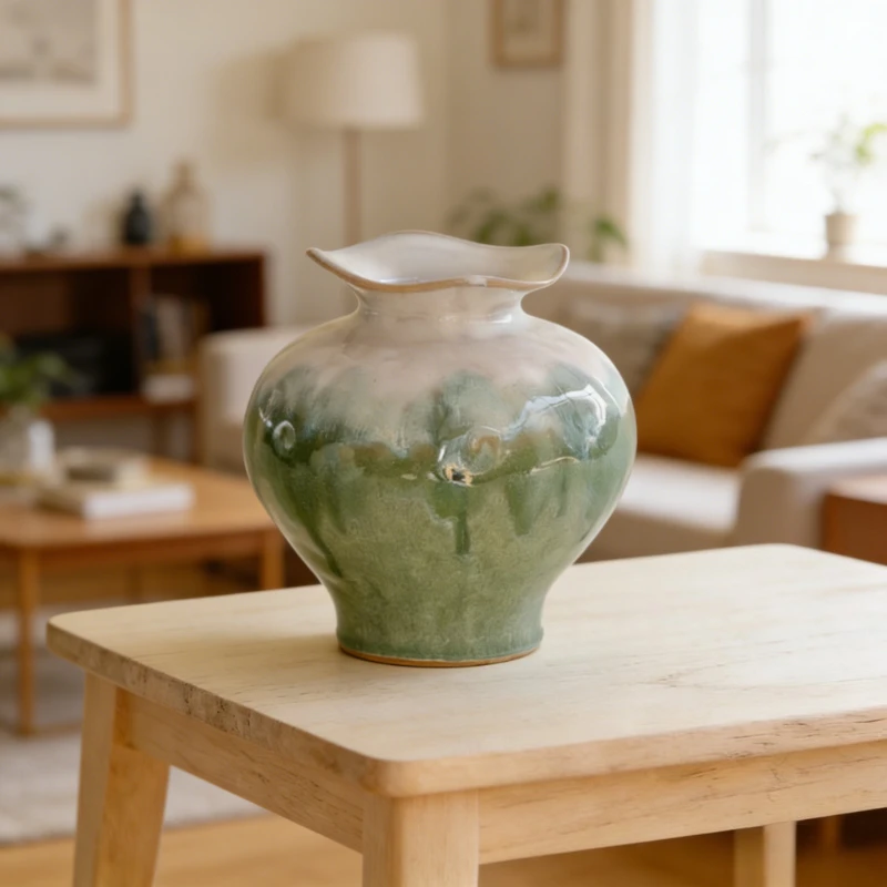 kiln-change-ceramic-vases-green-white-gradient-flower-vessel-creative-ornament-living-room-guesthouse-entryway-home-decoration