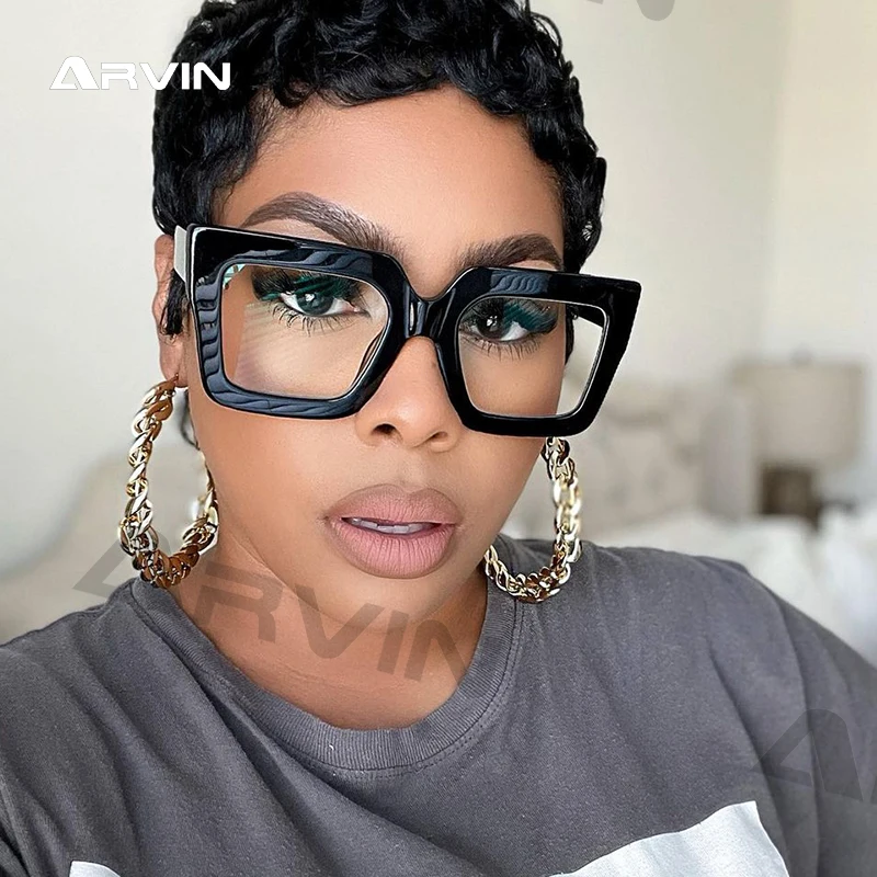 משקפיים ריבועיים שחורים לאישה, אופנה חדשה, משקפי מחשב צבעוניים, עדשה שקופה, מסגרת גדולה וינטאג', משקפיים אנטי תאורה כחולה