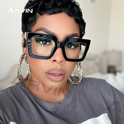 Black Square Glasses Woman New Fashion Colorful Computer Eyeglasses Transparent Lens Vintage Big Frame Anti Blue Light Spectacle