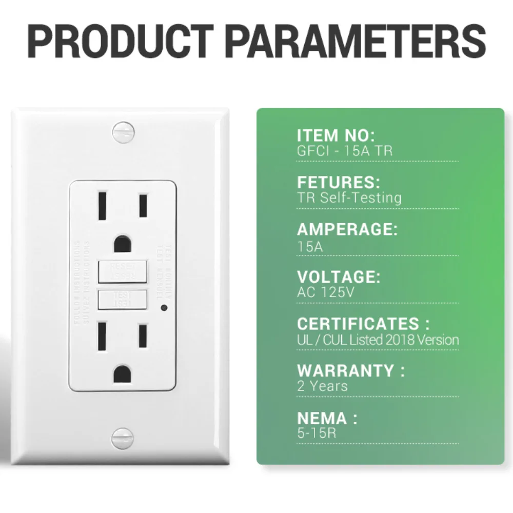 GFCI 15A Double US Standard Socket Outlet AC 110V TR Self-testing Safety Outlet USA Socket Outlets