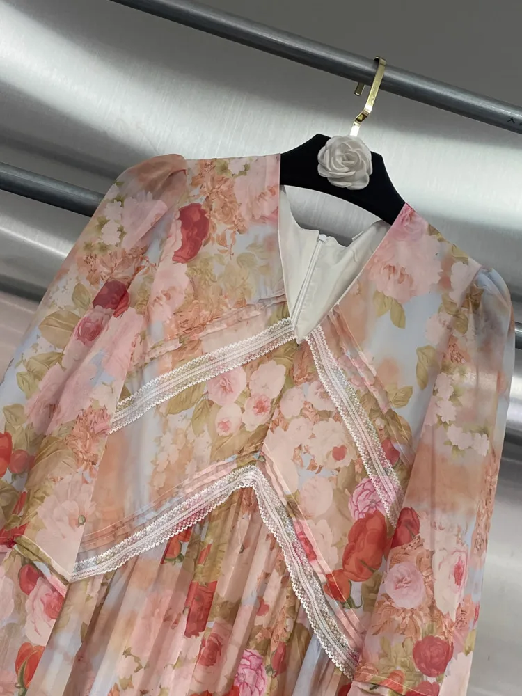 เดรสลายดอกคอวีสไตล์ค็อทเทจคอร์สำหรับผู้หญิง DFDG ปี 2025 แขนพองแต่งลูกไม้สไตล์วินเทจ เหมาะสำหรับใส่ในฤดูใบไม้ผลิ ฤดูร้อน งานปาร์ตี้ลำลอง