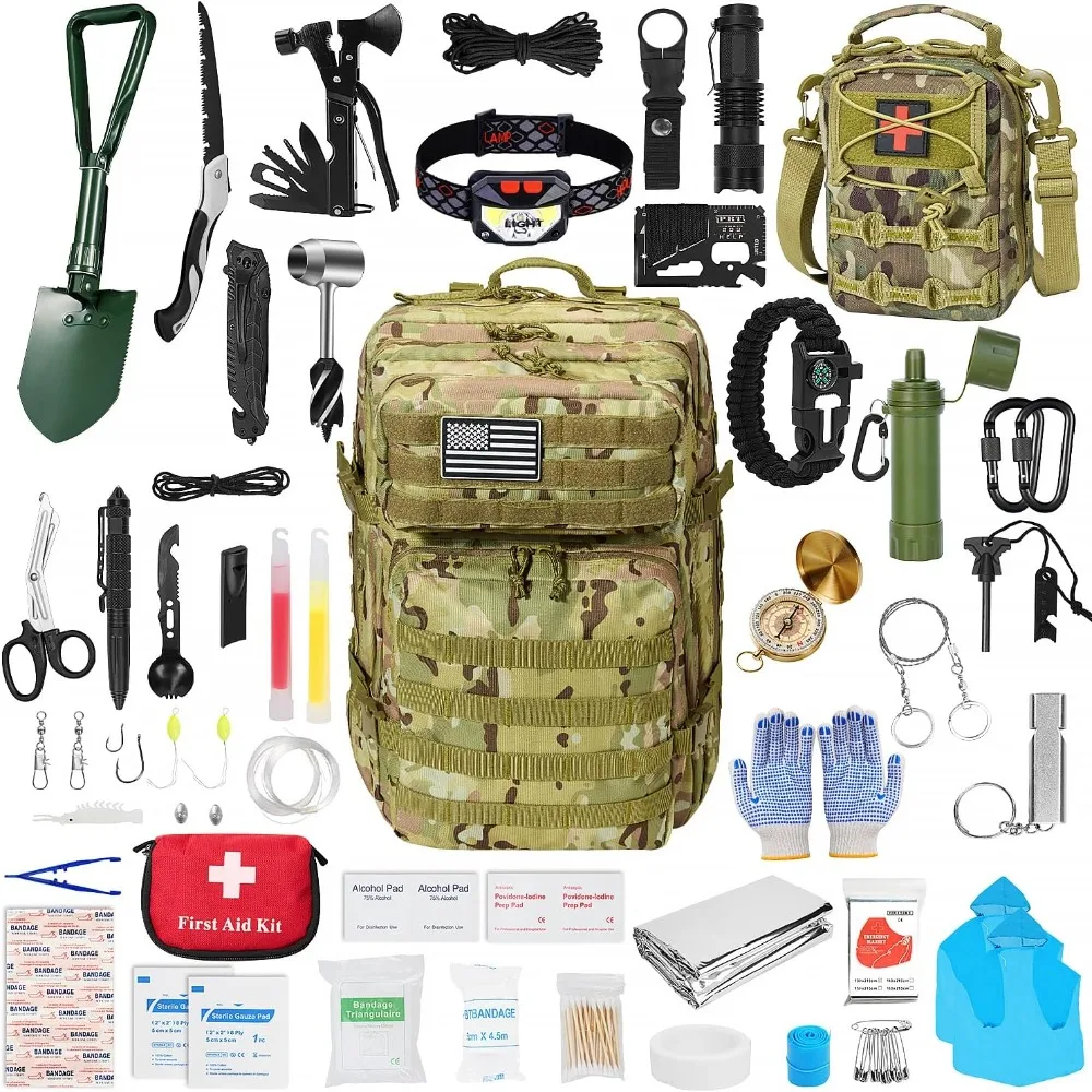 

Survival First Aid Kit,99PCS Professional Survival Gear Large Hiking Backpack with Emergency Equipment Outdoor Adventure Accesso
