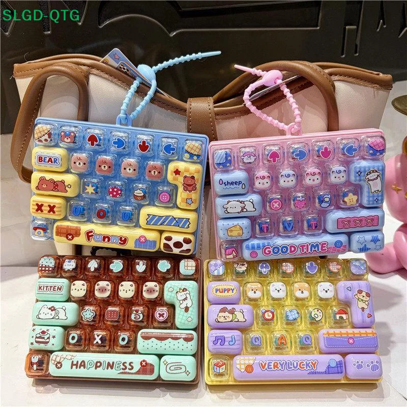 Hot! 26 Key Fidget Button Keychain Cute Decompression Toy Bag Hanging Ornament Fun Stress Relief Pendant For Kids
