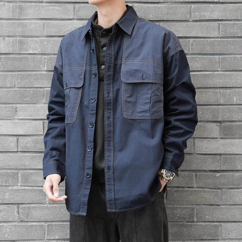 

Japanese Retro Work Shirt Men Loose Fit Casual Jacket Coat