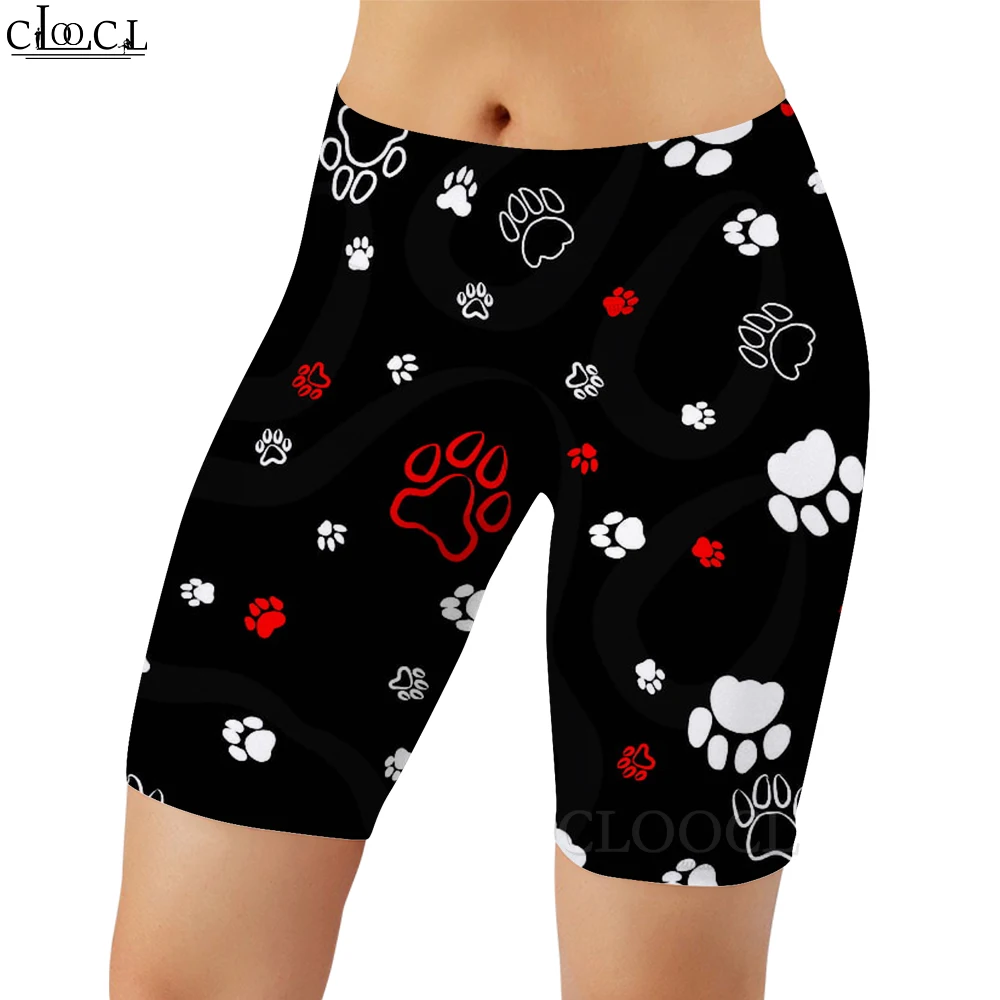 CLOOCLผู้หญิงLeggingกางเกงขาสั้นรอยเท้าแมวรูปแบบ 3Dพิมพ์สบายๆLeggings GymการฝึกอบรมPush-Up Butt Liftingกีฬากางเกงขาสั้น