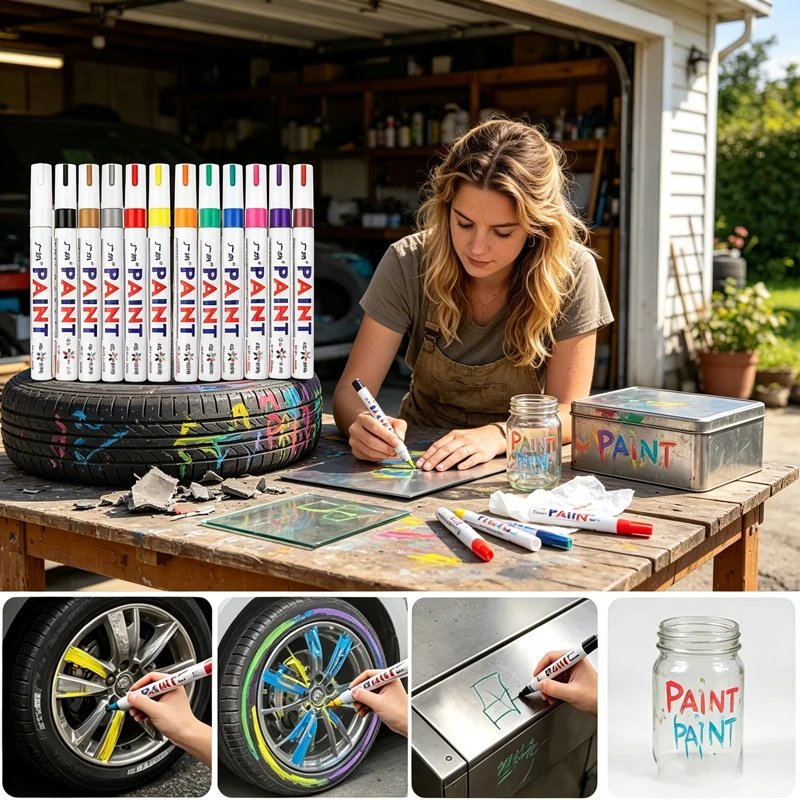6-12Pcs Waterproof Permanent Paint Marker Pens, Colorful DIY Graffiti Pens for Tire, Rubber, Metal & Fabric Surface Drawing