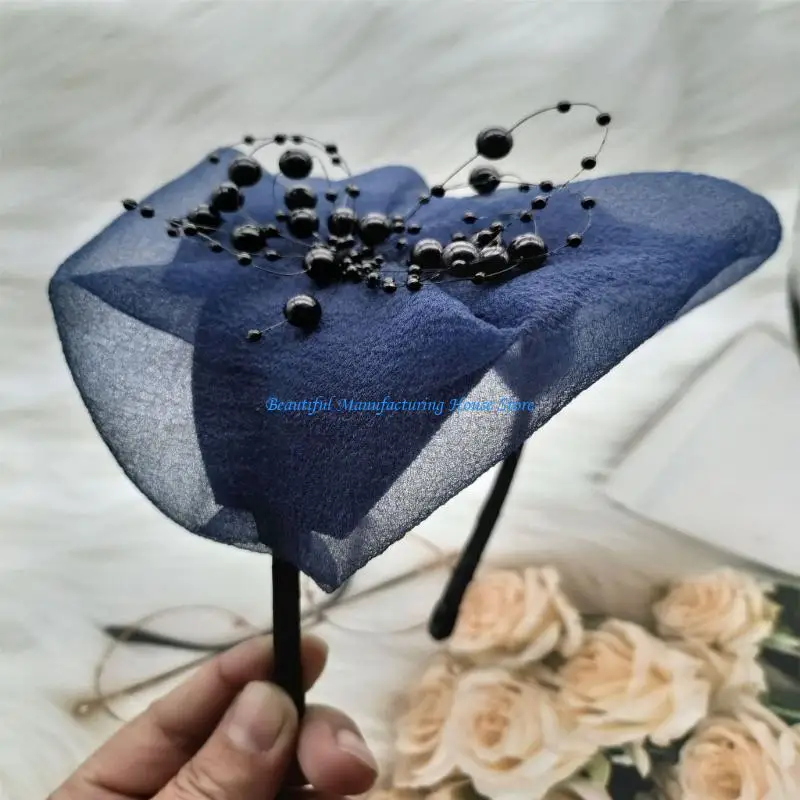 E56A Stylish Bowknot Fascinator Hat Luxurious Beaded Headband With Headpiece Hair Decoration for Women and Girls