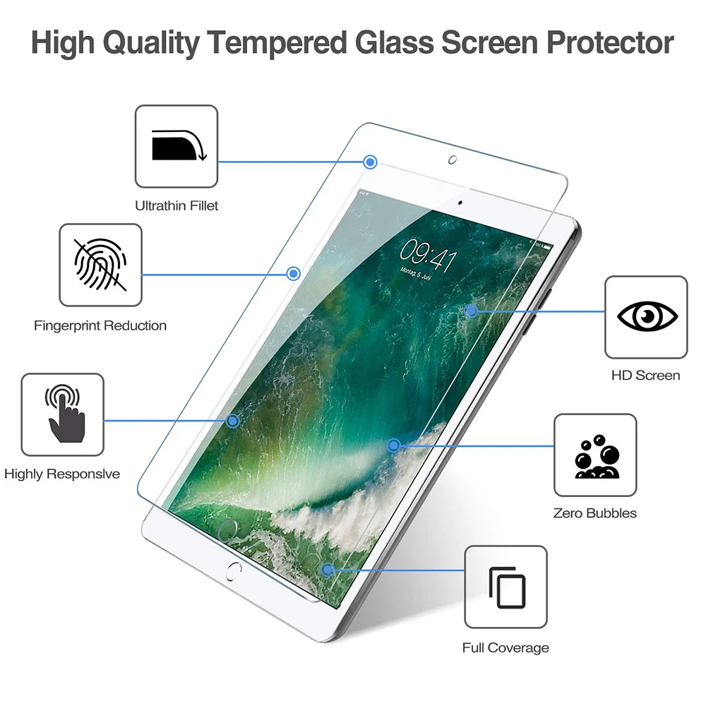 Tempered Glass For Apple iPad 9.7 2017 2018 5th 6th Generation Anti- Scratch Screen Protector Tablet Film