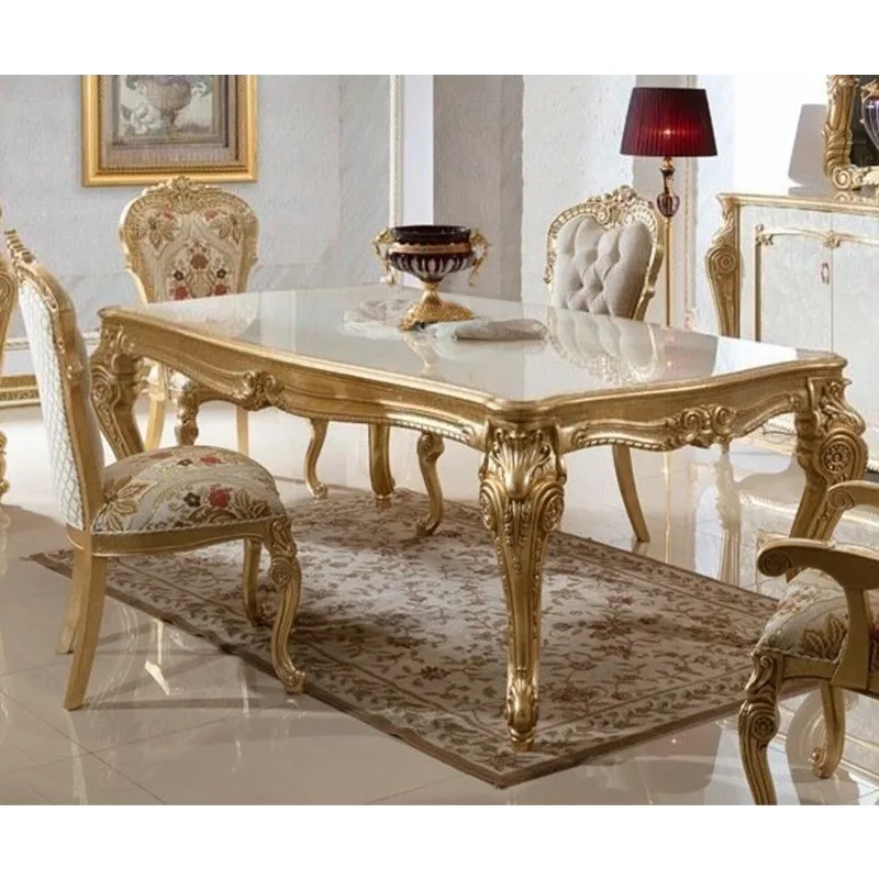 French dining table and chair combination, neoclassical birch carved dining table, home  table, dining room furniture