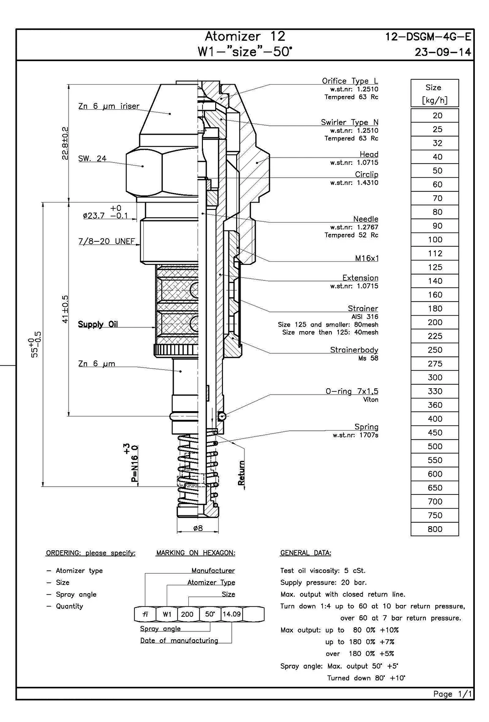 F1 Proportional Nozzle, W1 Series 60 Degree Proportional Nozzle, W1-80-60deg W1-100-60deg W2-225-50deg W1-300-60deg W2-450-50deg