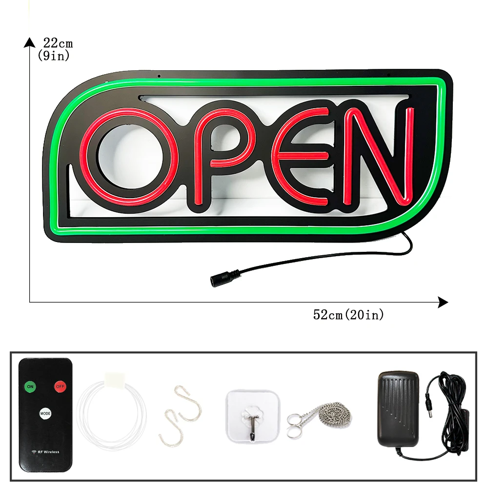 OPEN Neon Sign 55x22cm Ultra Bright Remote Control Led Open Light for Shop Front Windows Opening AD Sign