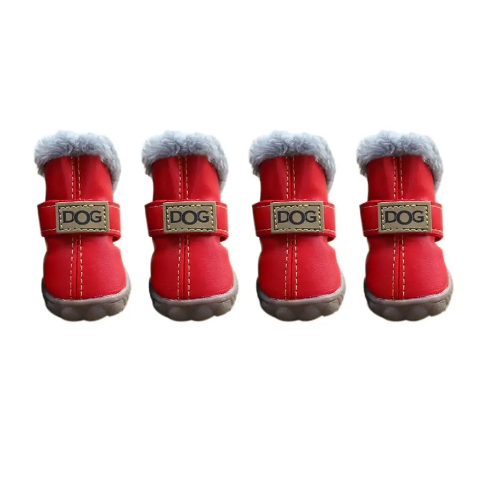 

Dog Boots Warm Pet Snow Boots Soft Non Slip Winter Pet Dog Shoes Plush/PU Waterproof Dog Rainshoes for 4Pcs/Set Winter