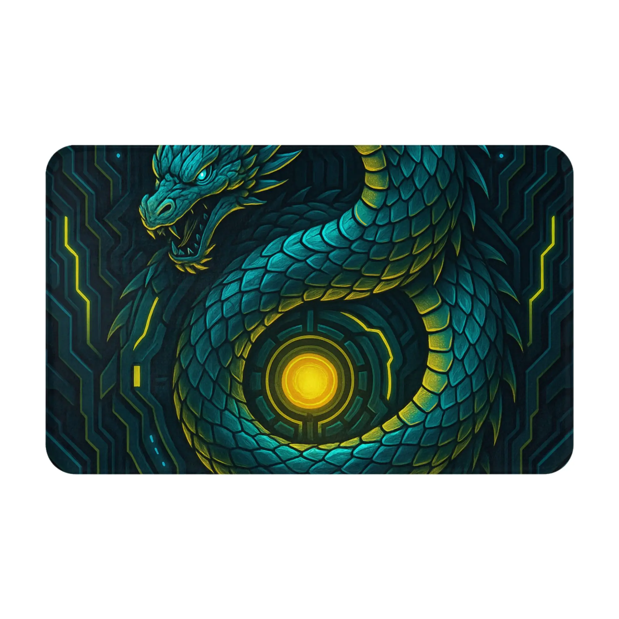 Cyber Green Dragon Tech Dark Background Non-slip Doormat Bedroom Mat  Welcome Indoor Home Decor