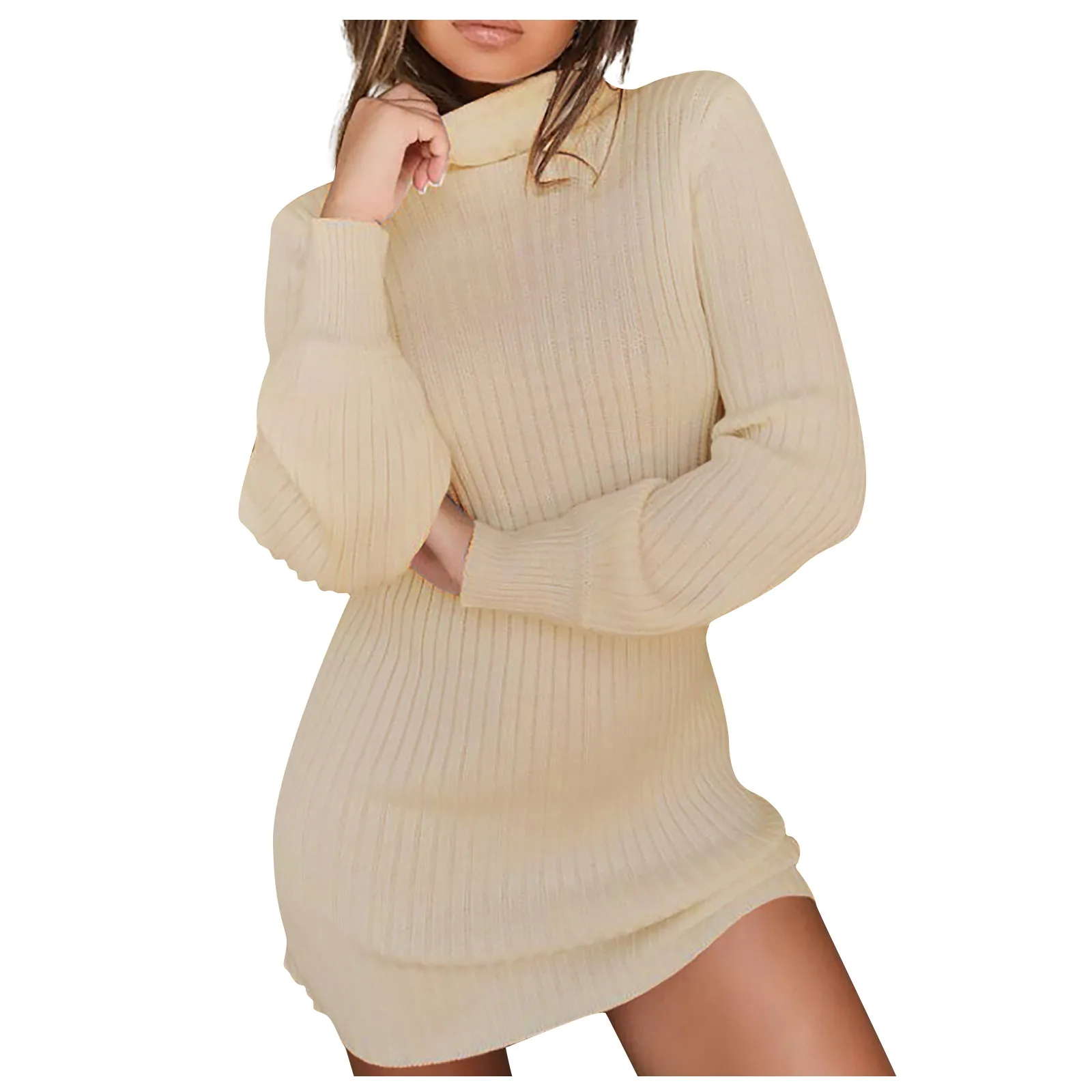 Autumn Knit Sweater Dress Women Long Sleeve Turtleneck Soild Colour Mini Dresses Fashion Loose Warm Vestidos Casual