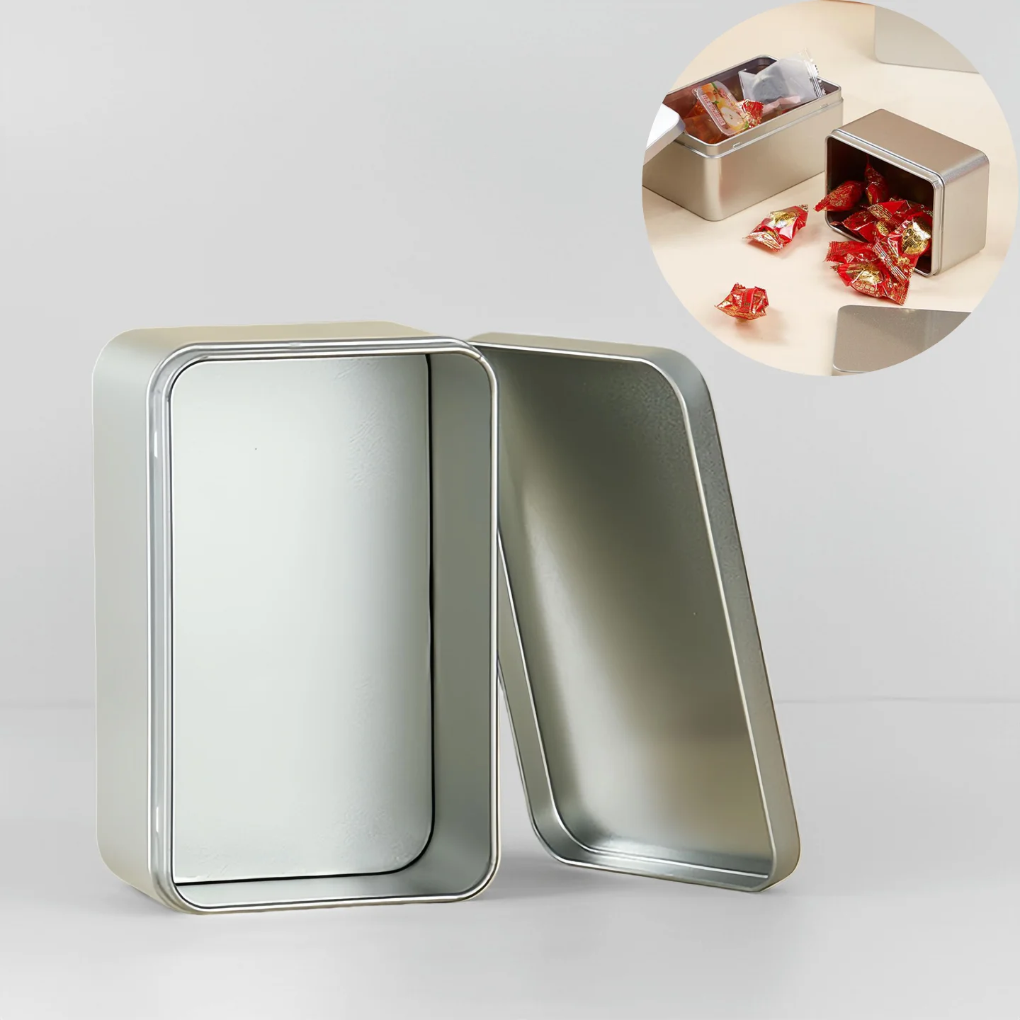 1Pcs Tin Box With Lid Soild Color Card Box Simple Tinplate Empty Cans Rectangular Case Candy Cookie Jar Container Home Storage